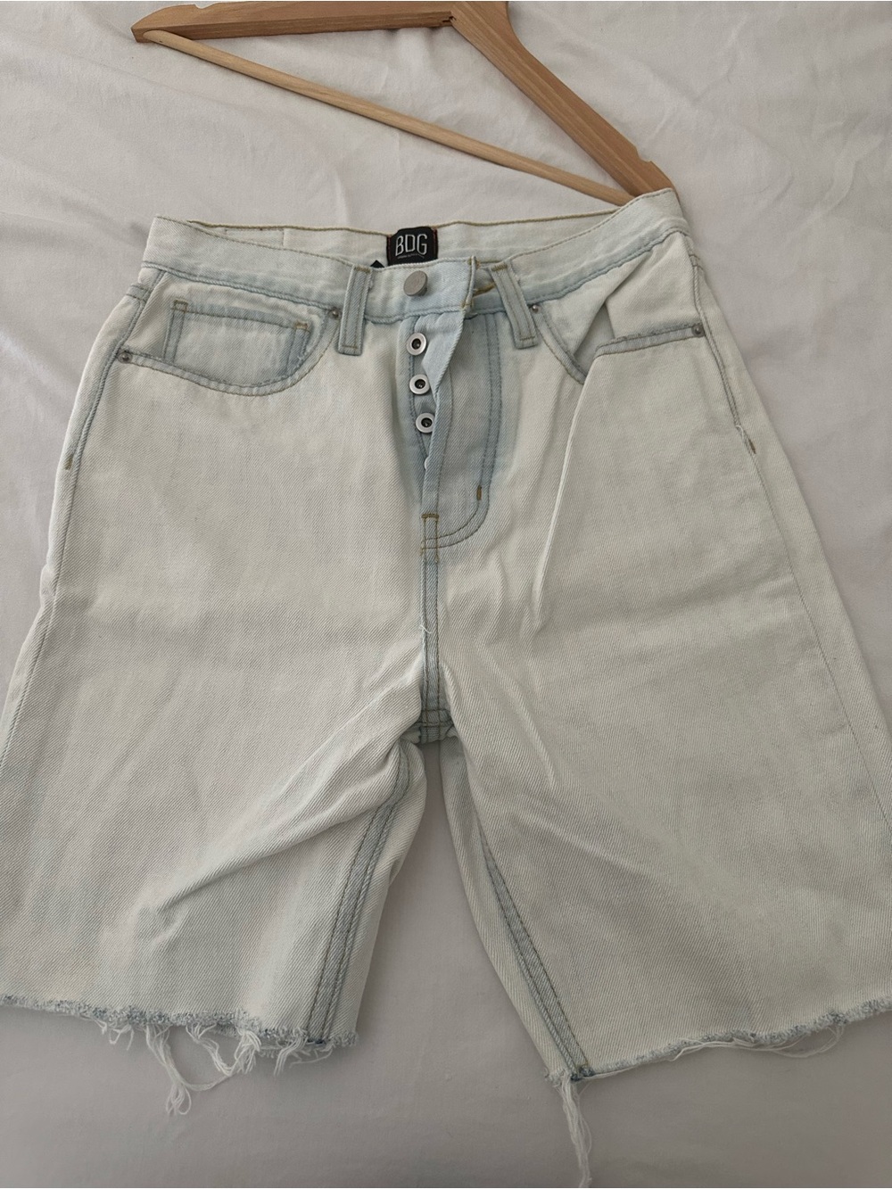 BDG Light Wash Denim Bermuda Shorts - Cream